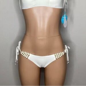 NWT WET L.A. Ethical Swimwear Ivory & Golden Macramé Side Tie Bikini Bottom XS